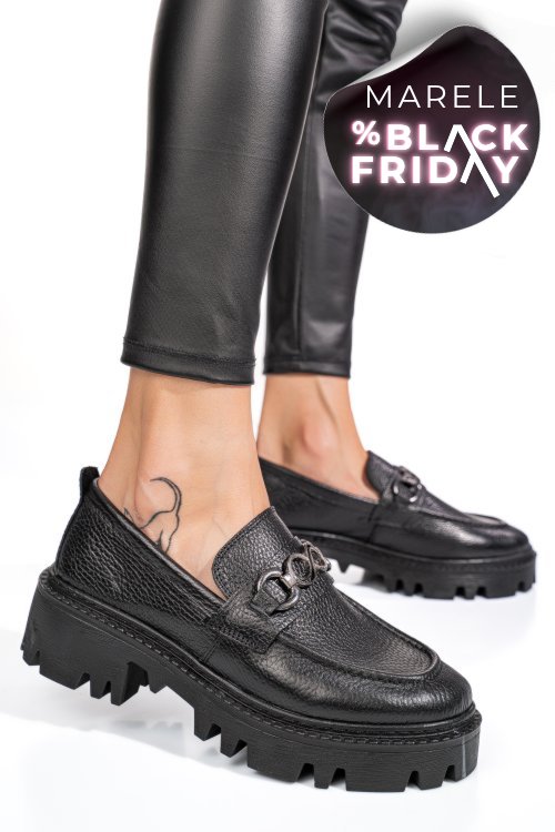 Mocasini negri piele naturala ipcbm008b