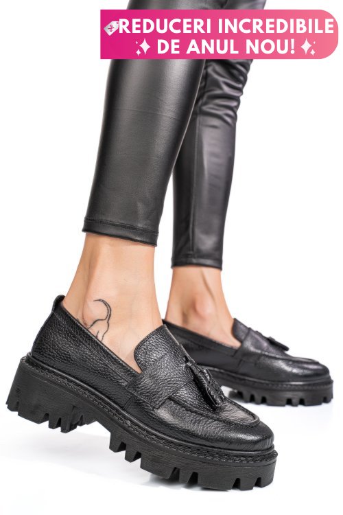 Mocasini negri piele naturala ipcbm025b