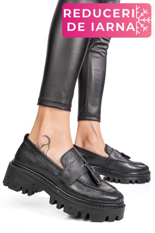 Mocasini negri piele naturala ipcbm025b