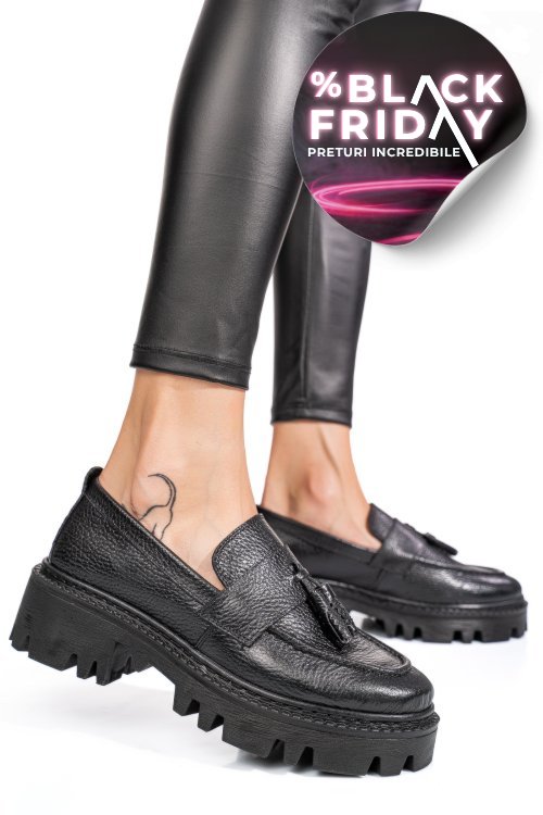 Mocasini negri piele naturala ipcbm025b