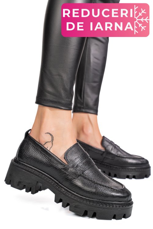 Mocasini negri piele naturala ipcbm028b