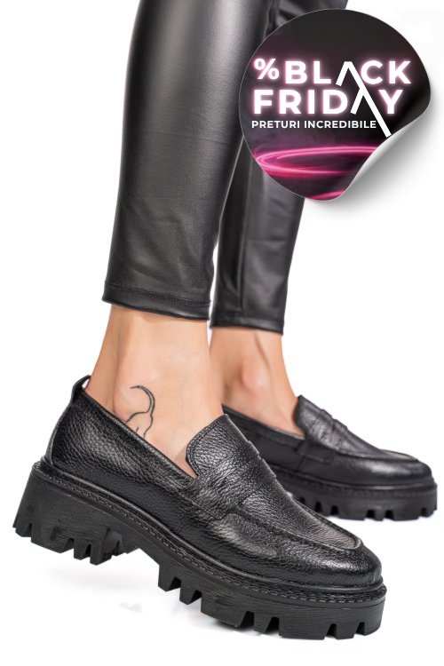 Mocasini negri piele naturala ipcbm028b