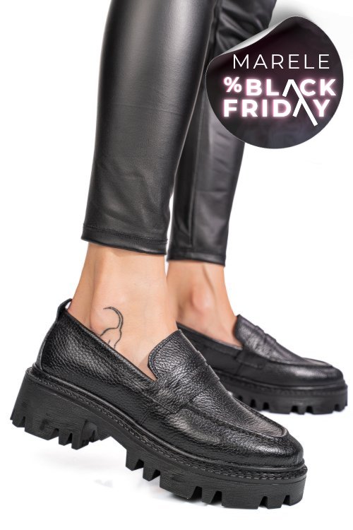 Mocasini negri piele naturala ipcbm028b