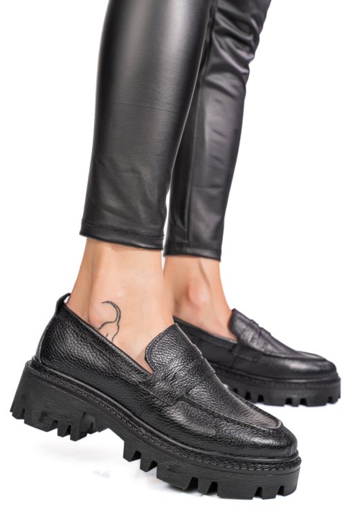 Mocasini negri piele naturala ipcbm028b