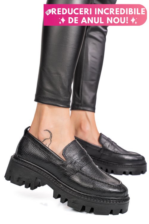 Mocasini negri piele naturala ipcbm028b