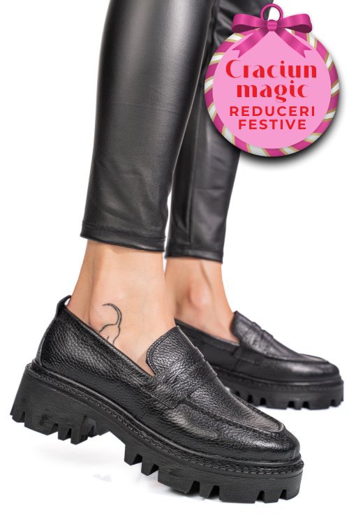 Mocasini negri piele naturala ipcbm028b