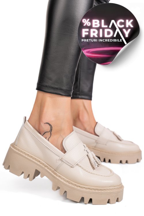 Mocasini crem piele naturala ipcbm029b-p