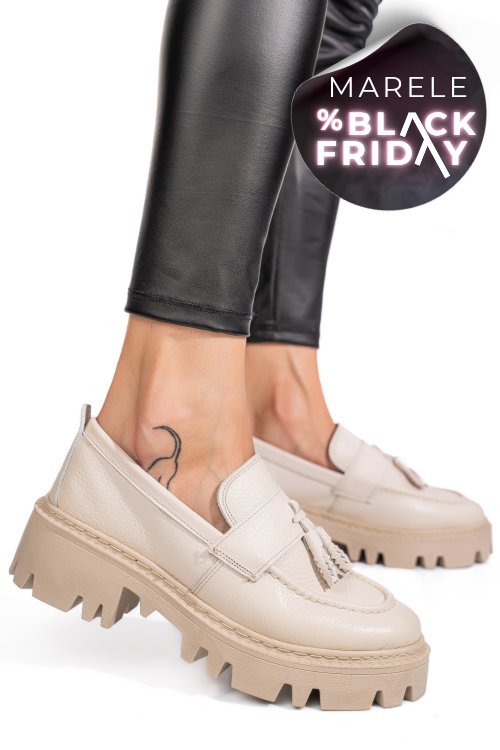 Mocasini crem piele naturala ipcbm029b-p