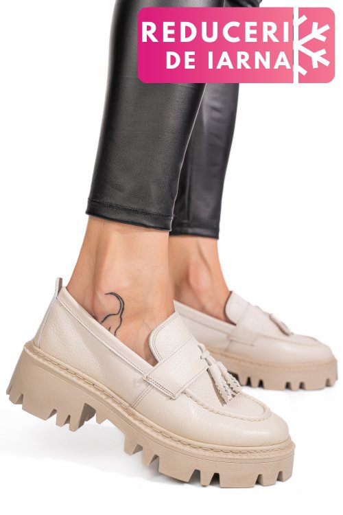 Mocasini crem piele naturala ipcbm029b-p