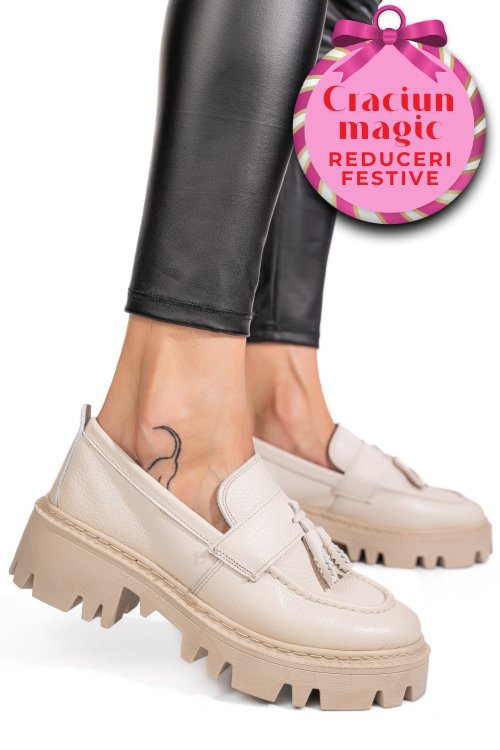 Mocasini crem piele naturala ipcbm029b-p