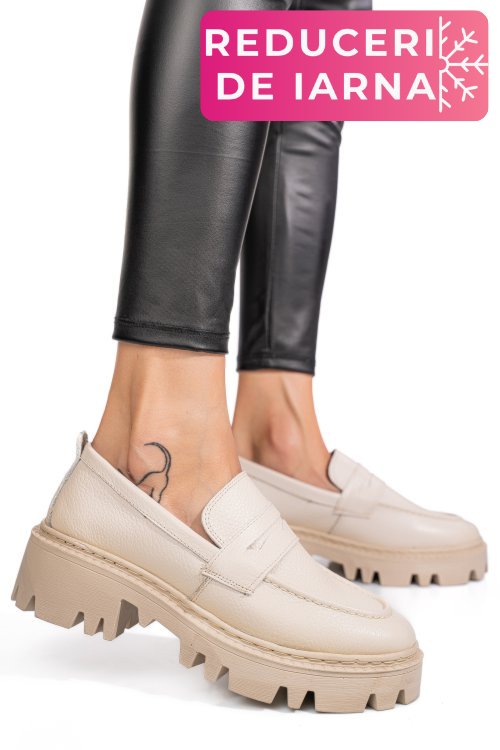 Mocasini crem piele naturala ipcbm026