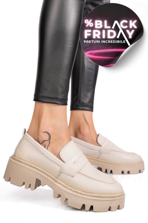 Mocasini crem piele naturala ipcbm026