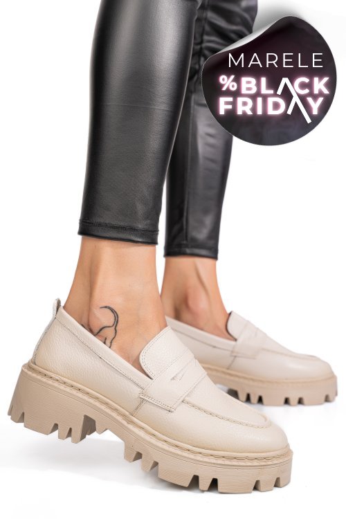 Mocasini crem piele naturala ipcbm026