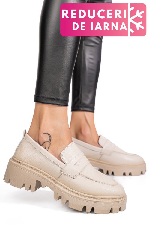 Mocasini crem piele naturala ipcbm026