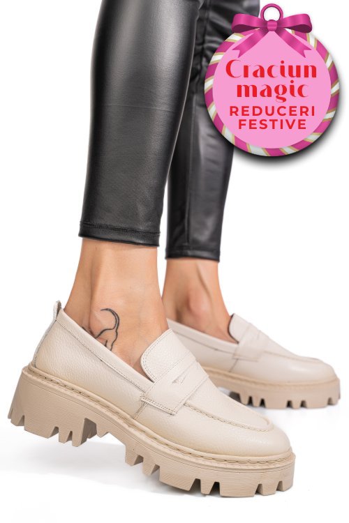Mocasini crem piele naturala ipcbm026