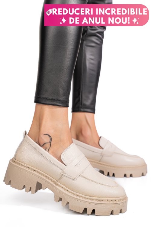 Mocasini crem piele naturala ipcbm026