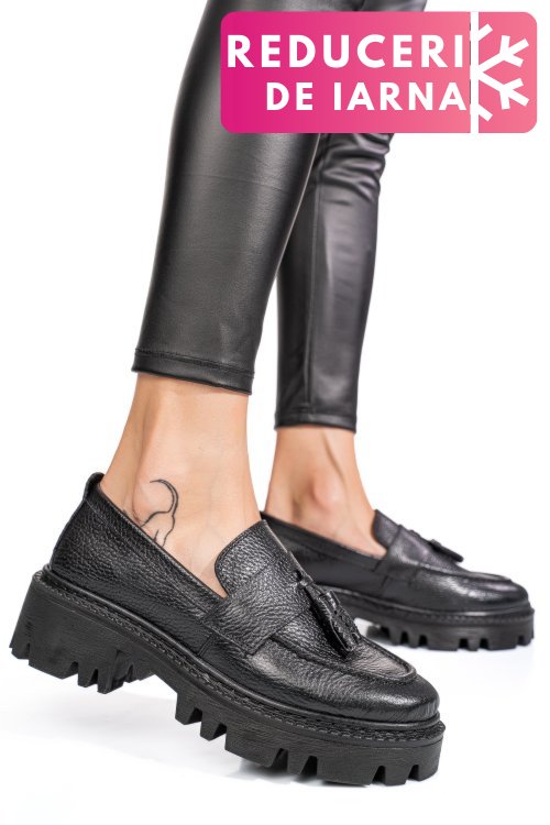 Mocasini negri piele naturala ipcbm025b-p