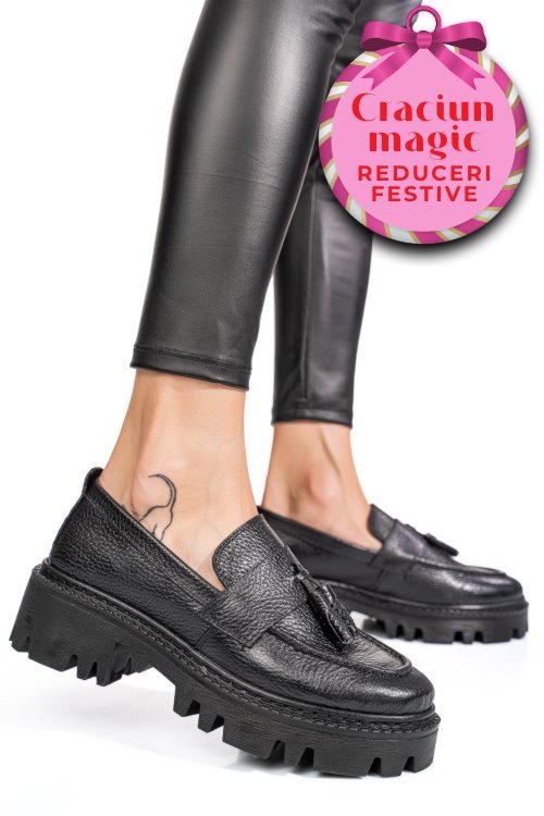 Mocasini negri piele naturala ipcbm025b-p