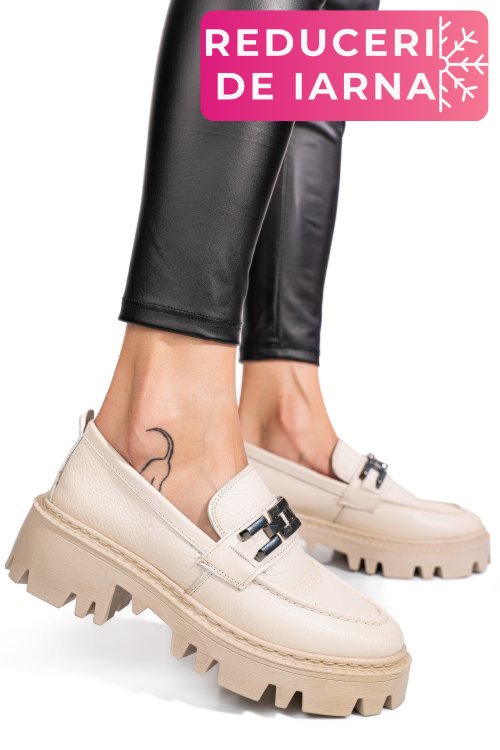 Mocasini crem piele naturala ipcbm003b-p