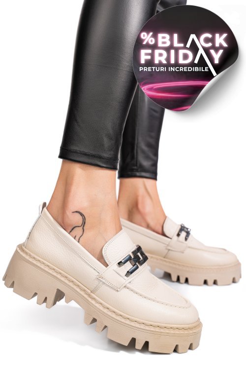 Mocasini crem piele naturala ipcbm003b-p