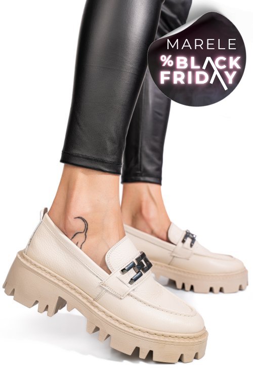 Mocasini crem piele naturala ipcbm003b-p