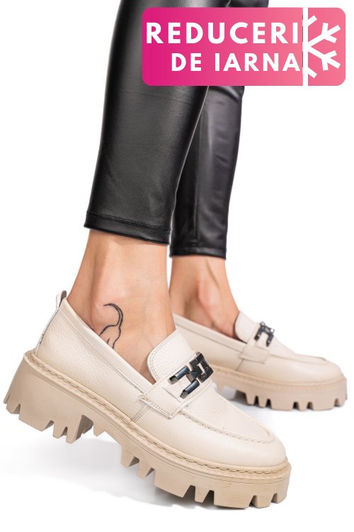 Mocasini crem piele naturala ipcbm003b-p