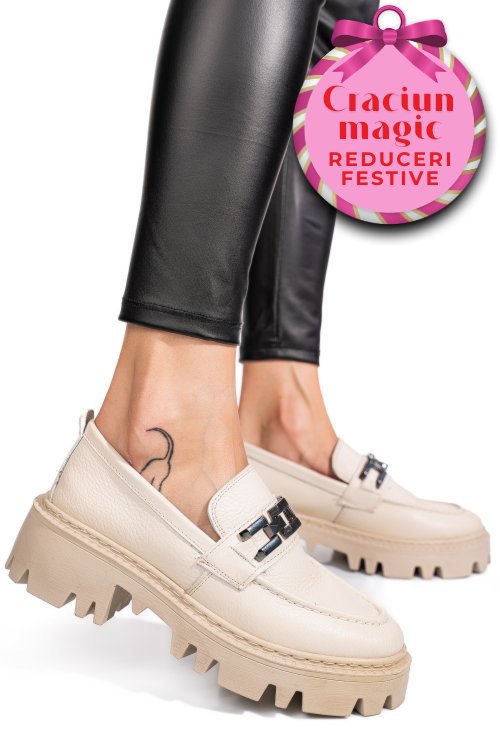 Mocasini crem piele naturala ipcbm003b-p