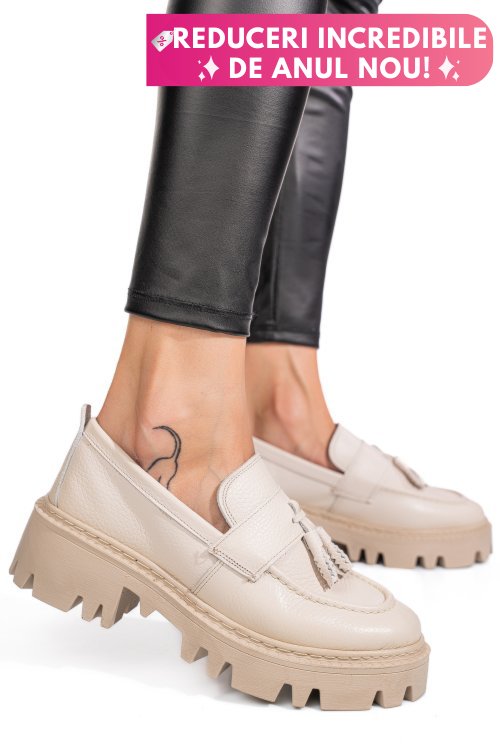 Mocasini crem piele naturala ipcbm029b