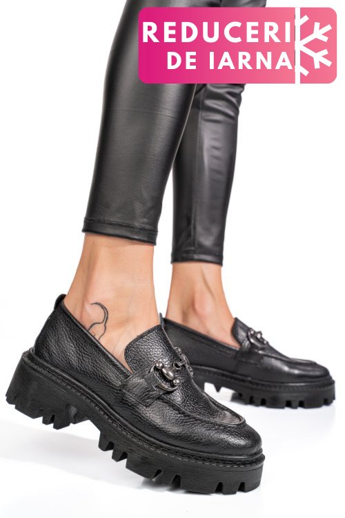 Mocasini negri piele naturala ipcbm019b-p