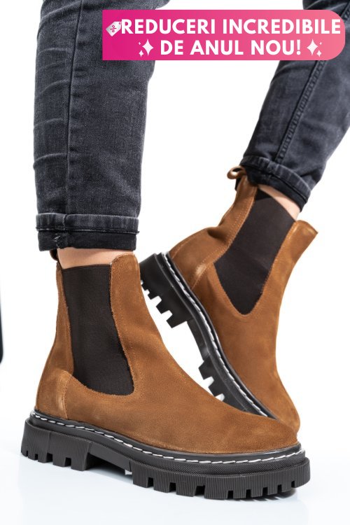 Ghete femei captusite piele naturala intoarsa maro vb063204
