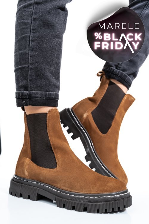 Ghete femei captusite piele naturala intoarsa maro vb063204