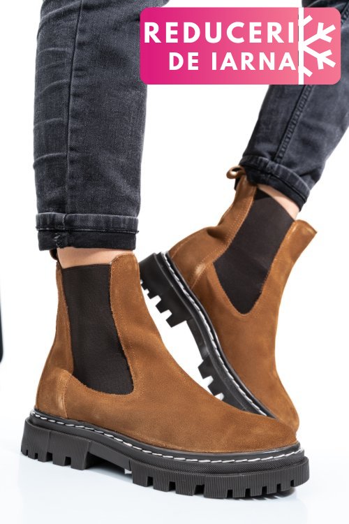 Ghete femei captusite piele naturala intoarsa maro vb063204