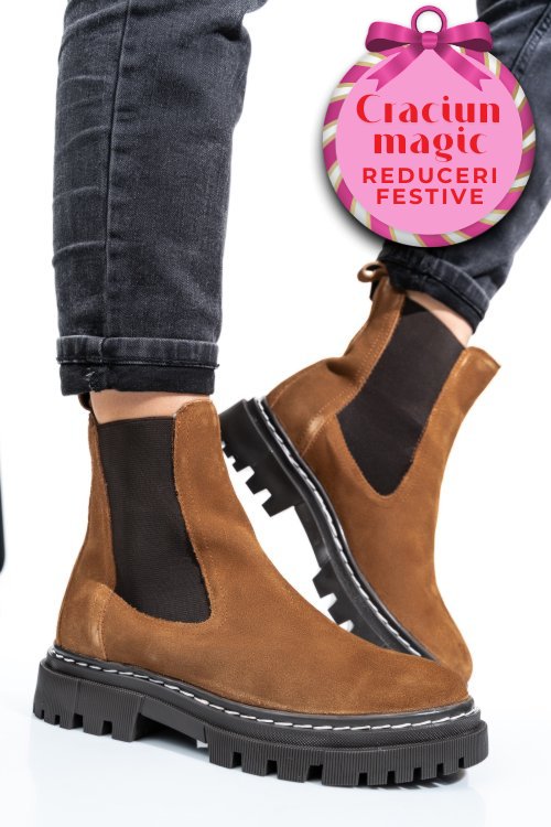 Ghete femei captusite piele naturala intoarsa maro vb063204