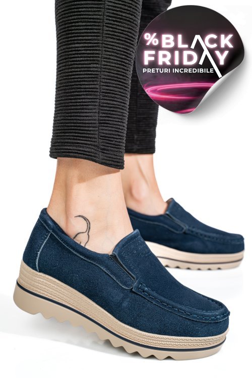 Mocasini albastri piele naturala intoarsa mspm222