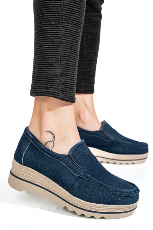 Mocasini albastri piele naturala intoarsa mspm222