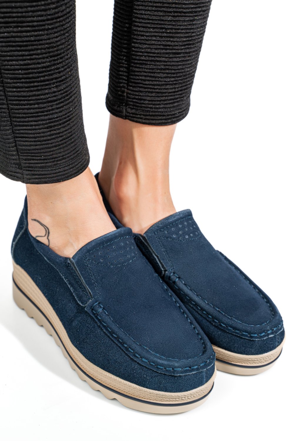MOCASINI ALBASTRI PIELE NATURALA INTOARSA MSPM222