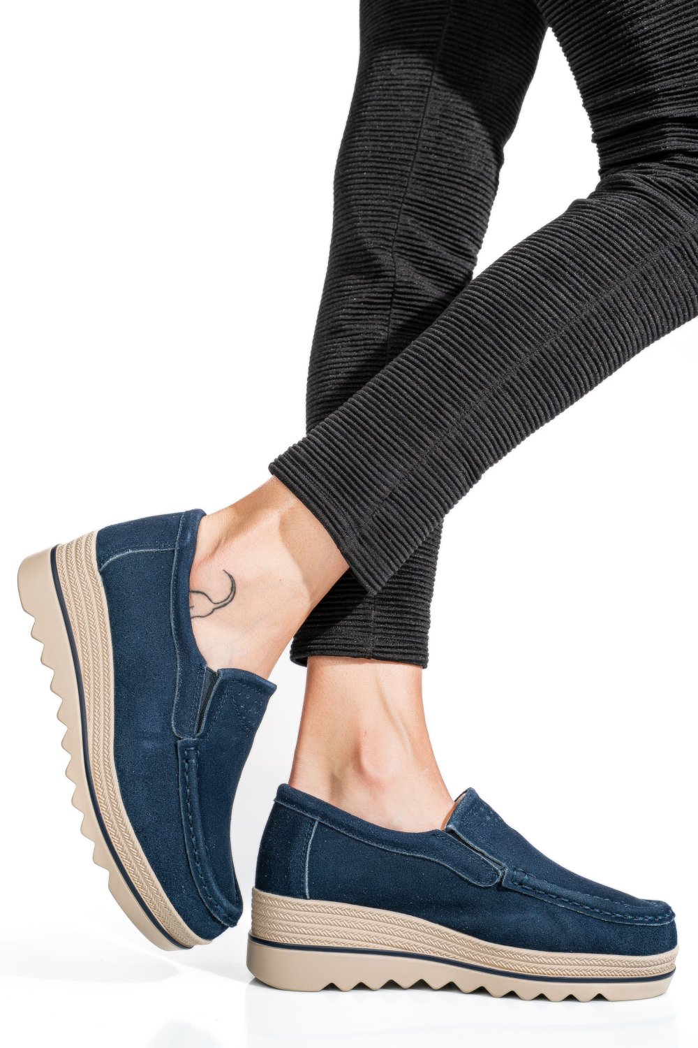 MOCASINI ALBASTRI PIELE NATURALA INTOARSA MSPM222