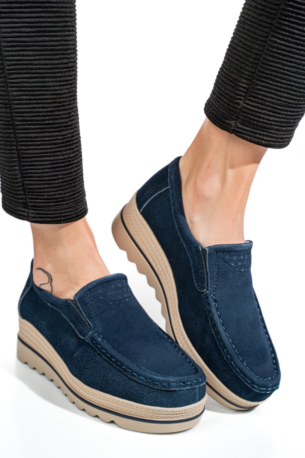 MOCASINI ALBASTRI PIELE NATURALA INTOARSA MSPM222