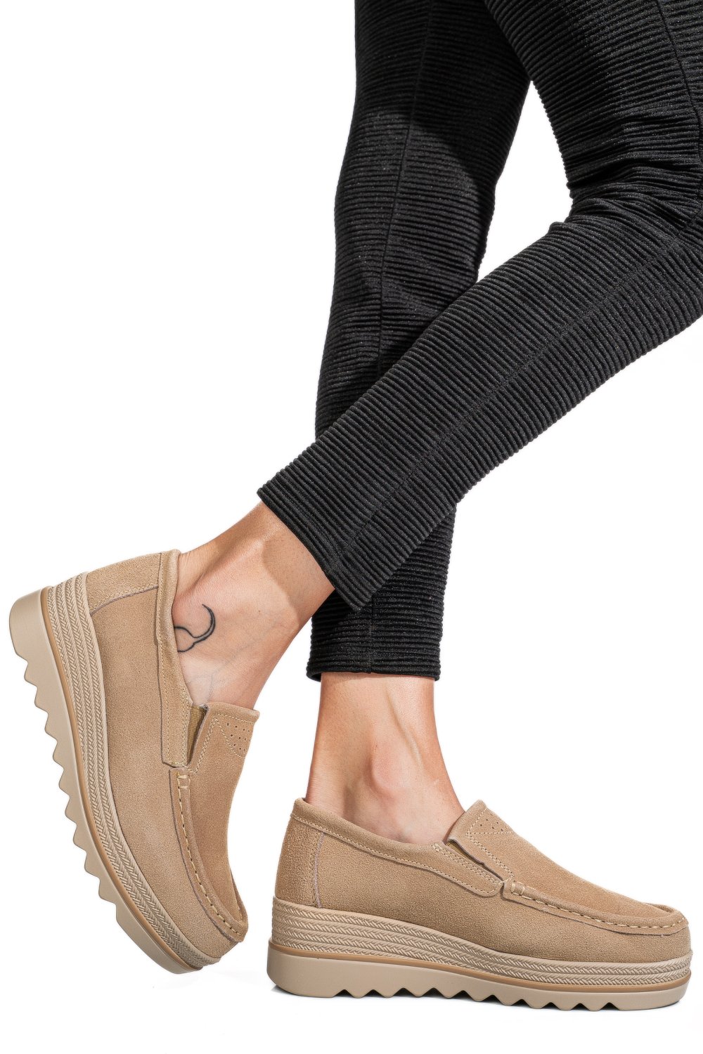 MOCASINI KHAKI PIELE NATURALA INTOARSA MSPM222