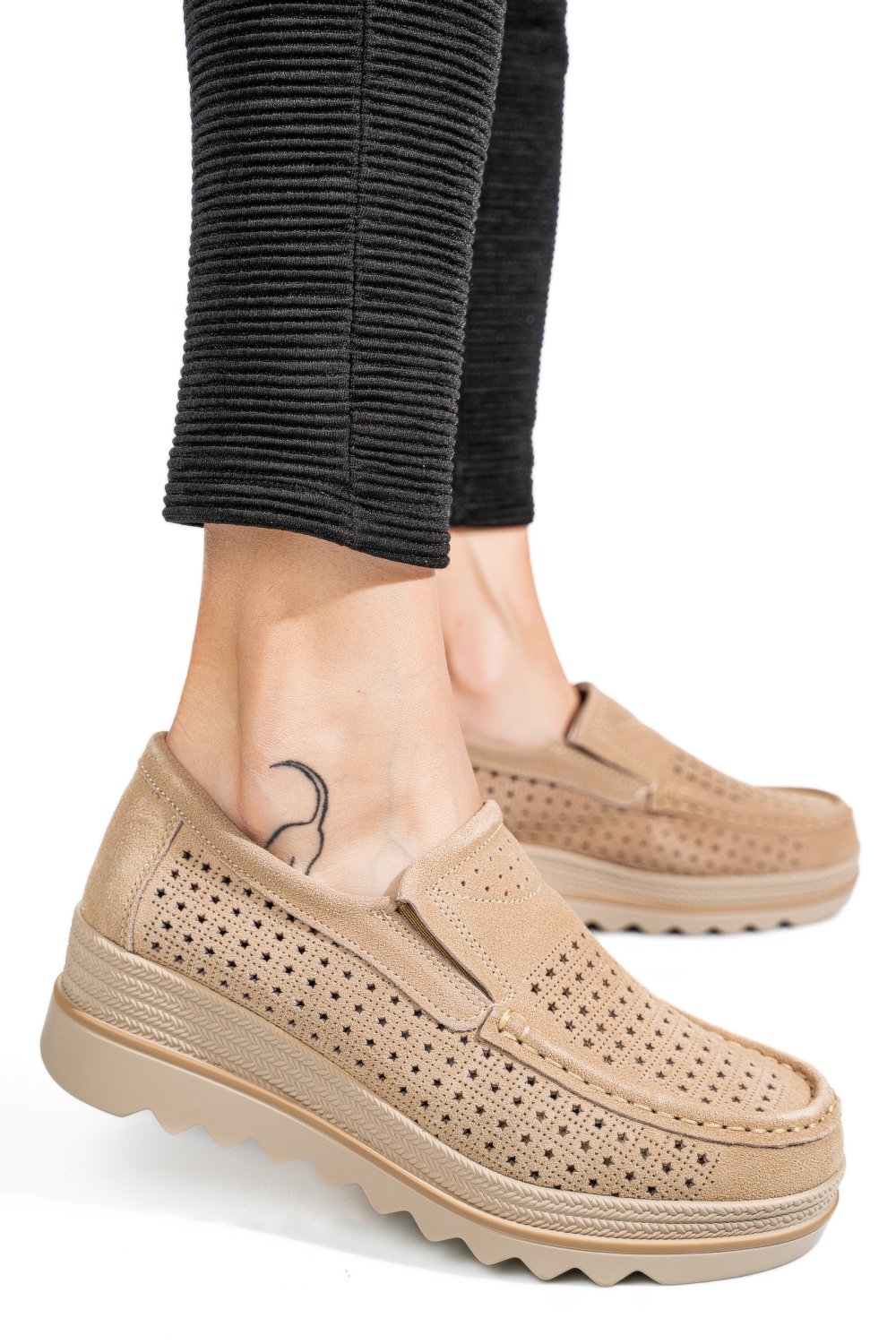 MOCASINI KHAKI PIELE NATURALA INTOARSA MSPM223