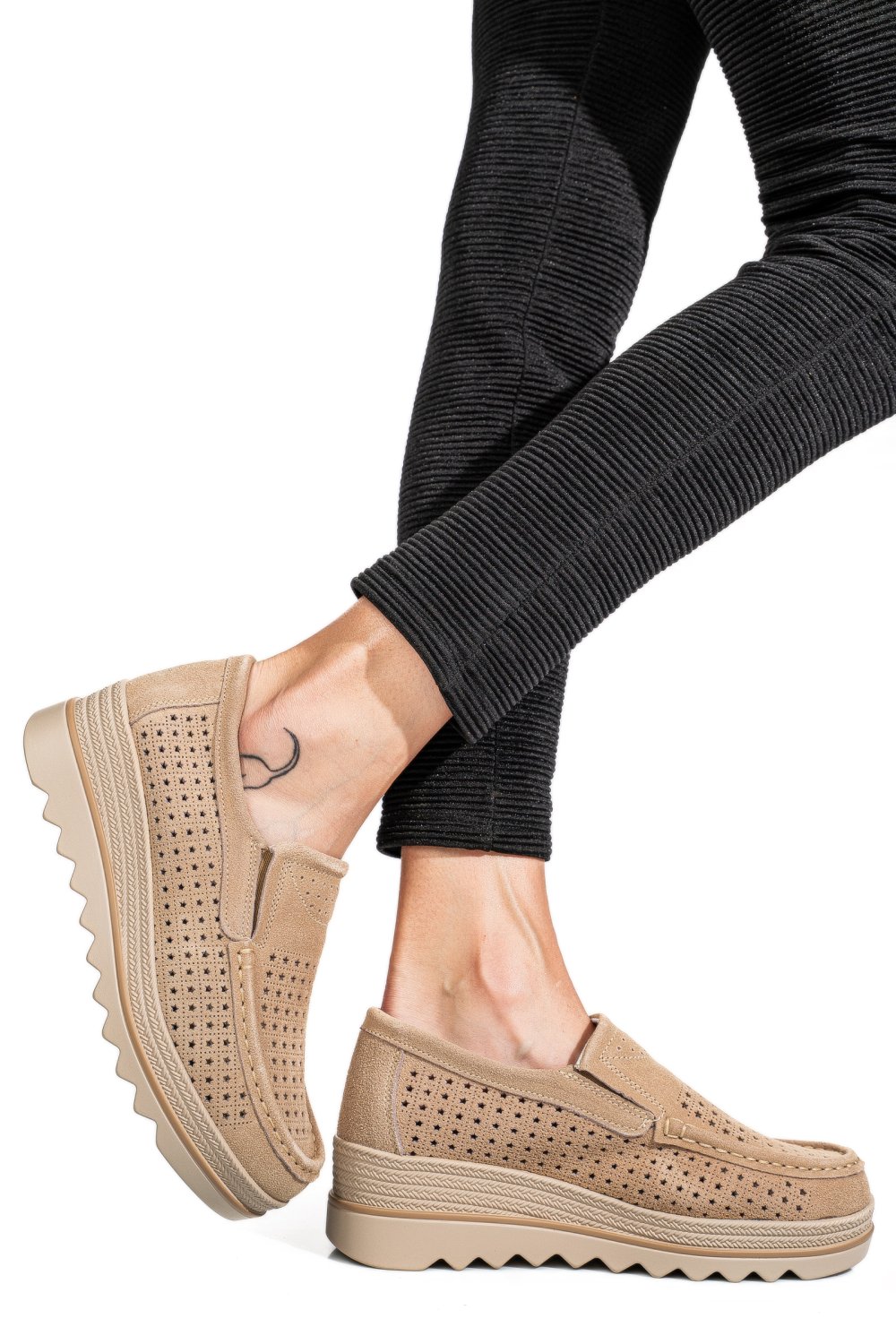 MOCASINI KHAKI PIELE NATURALA INTOARSA MSPM223
