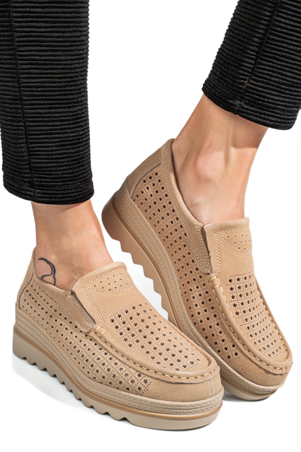 MOCASINI KHAKI PIELE NATURALA INTOARSA MSPM223