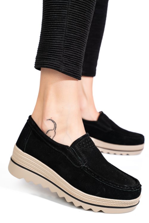 Mocasini negri piele naturala intoarsa mspm222