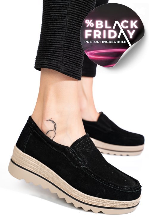 Mocasini negri piele naturala intoarsa mspm222