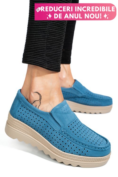 Mocasini albastri piele naturala intoarsa mspm223