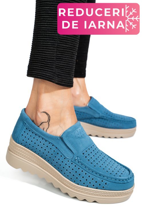 Mocasini albastri piele naturala intoarsa mspm223