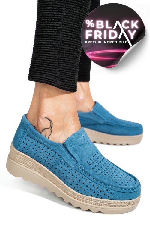 Mocasini albastri piele naturala intoarsa mspm223