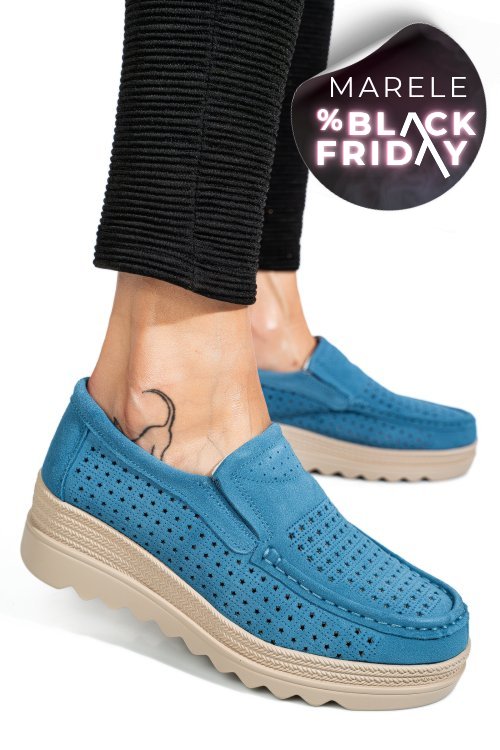 Mocasini albastri piele naturala intoarsa mspm223