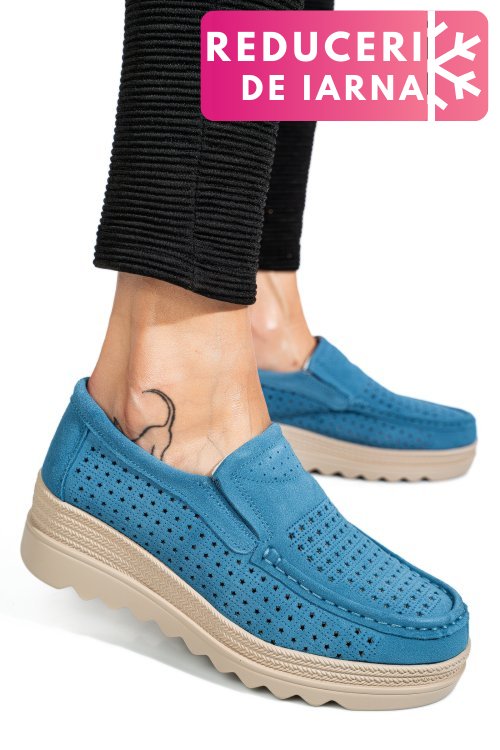Mocasini albastri piele naturala intoarsa mspm223