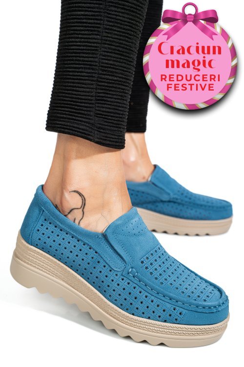 Mocasini albastri piele naturala intoarsa mspm223